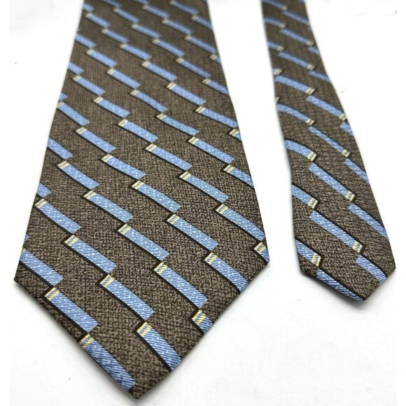 Calvin Klein 100% Silk Tie Stripes in Gold, Blue and Tan - Picture 6 of 9